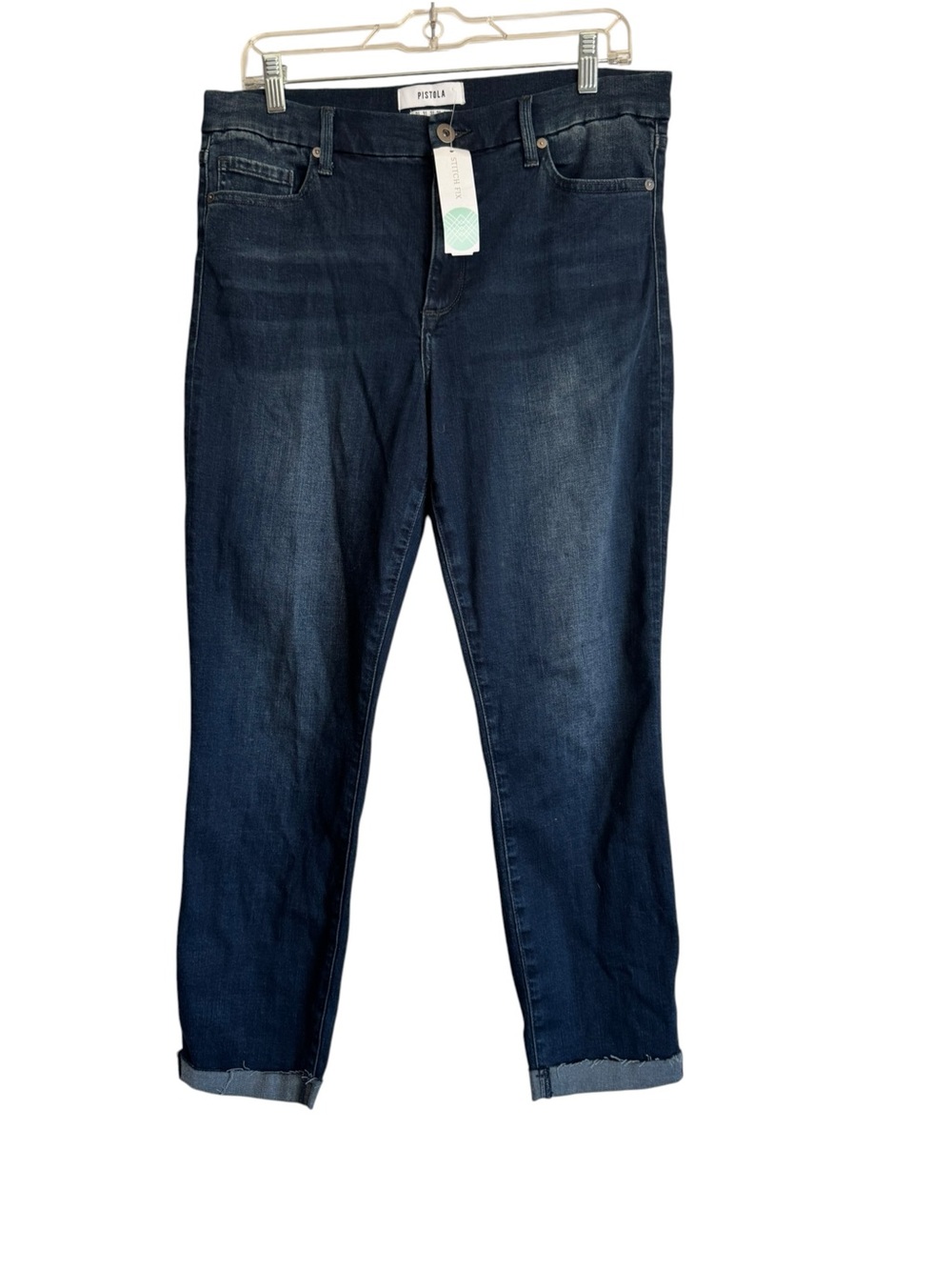 Pistola Stitch Fix Drea Slim Straight Blue Jeans Scissor Cut Hem Stretch 31 NEW